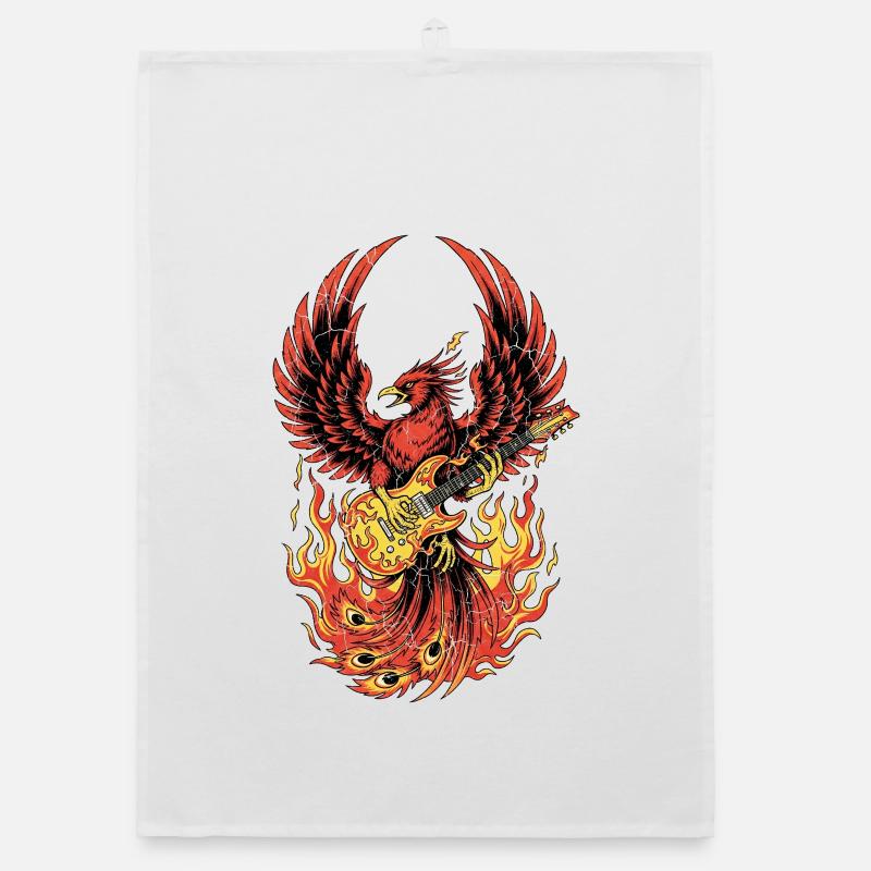 Fiery Eagle Guitare Rock Design - Torchon bio - blanc
