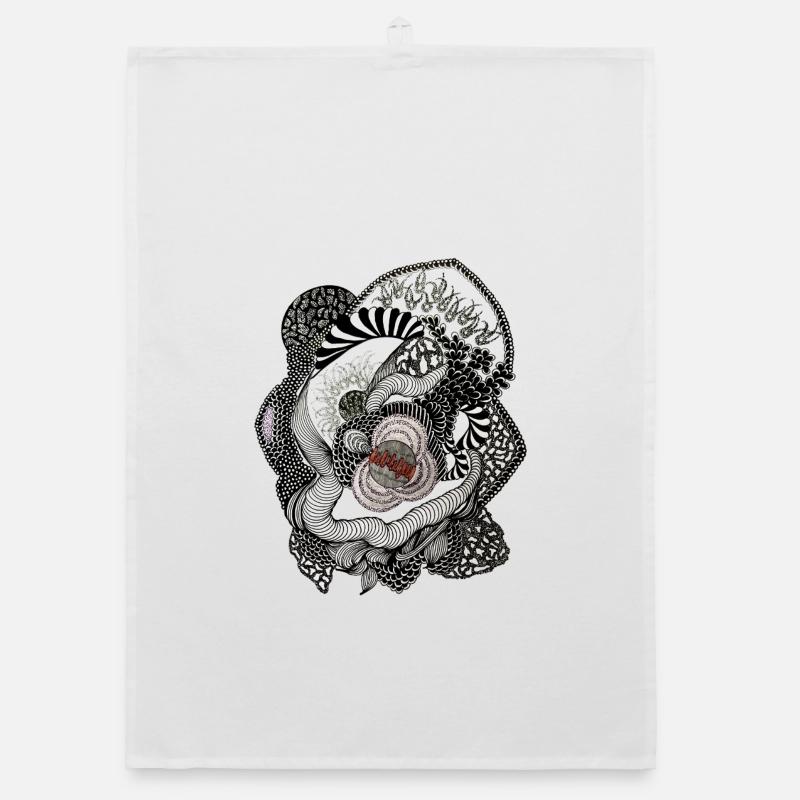 Spirale de Fleurs Noires Blanches Torchon bio
