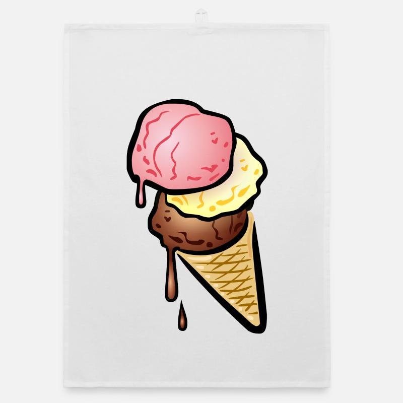 Eistüte mit drei Kugeln Eis - Organic Geschirrtuch - Weiß