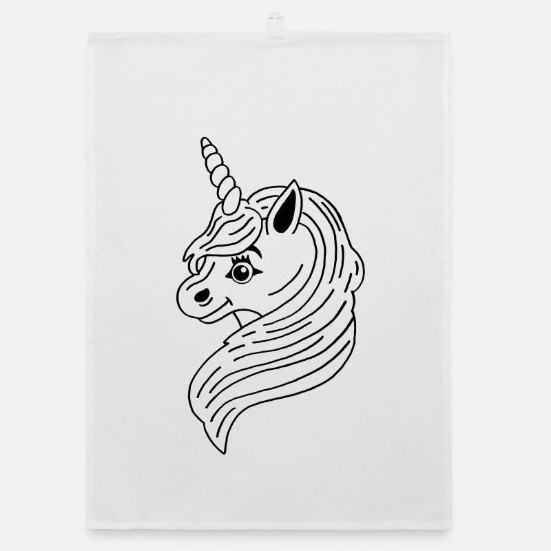 Licorne manga noire - Torchon bio - blanc