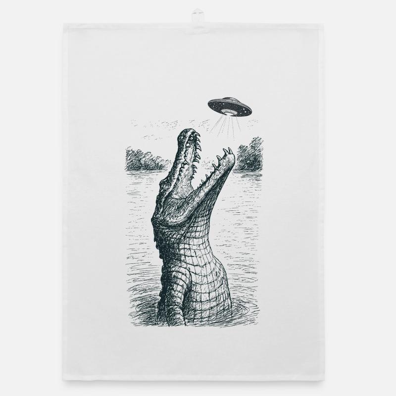Ufo Croc Meme - Organic Geschirrtuch - Weiß