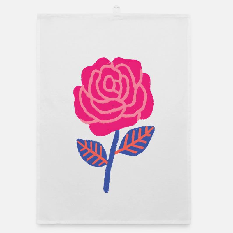 Ruby rose with blue leaves Organic dish towel