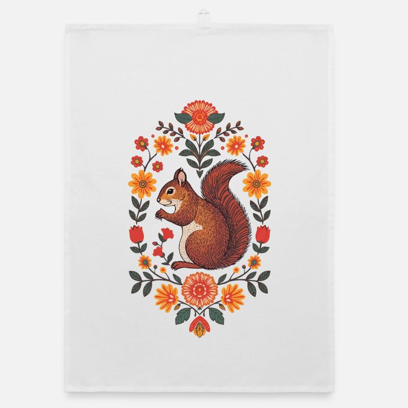 Écureuil dans une couronne de fleurs Torchon bio