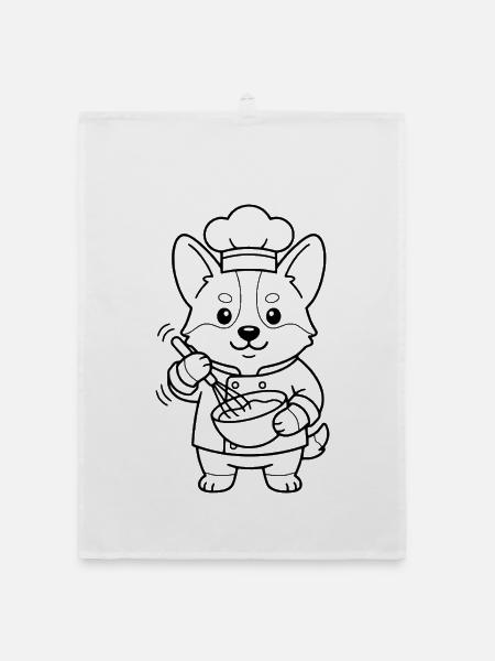 Niedlicher Corgi-Koch Kochplan Ästhetisches Hundegeschenk - Organic Geschirrtuch - Weiß