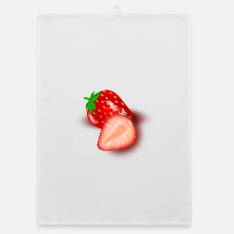 Illustration en coupe de fraise - Torchon bio - blanc