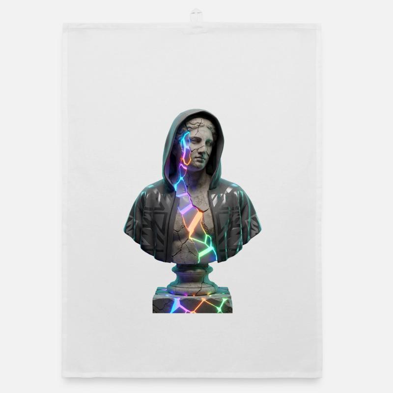 Neon Cracks Pullover Hoodie Statue Organic dish towel