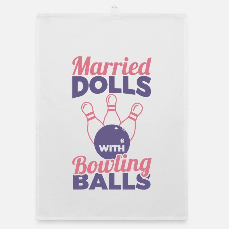 Married Dolls With Bowling Balls Organic dish towel