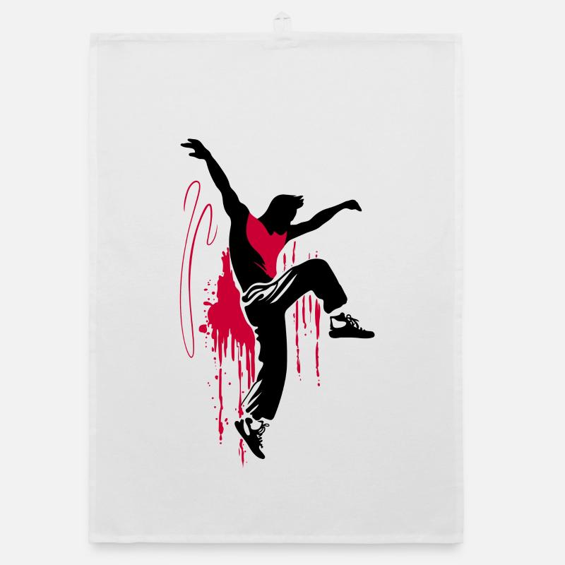 Breakdancer Tänzer Silhouette in Rot Schwarz Organic Geschirrtuch