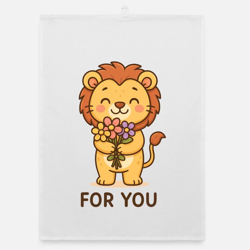 Lion avec des fleurs - Conception de cadeau mignon pour vous Torchon bio