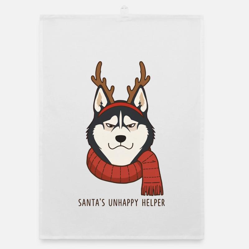 Grumpy Husky – Santa's Unhappy Helper Organic dish towel