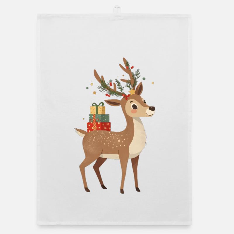 Weihnachtsrentier mit Geschenken Organic Geschirrtuch