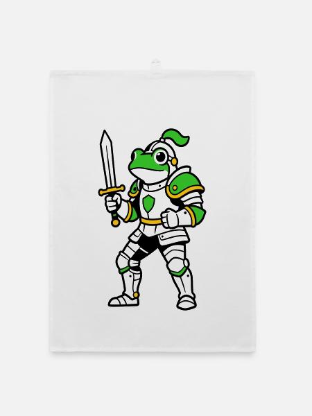 Frog Knight - Organic dish towel - white - Front