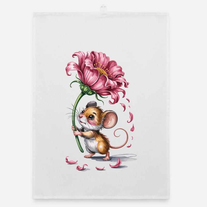 Mouse with Blossom T-Shirt Gift for Mouse Fans Organic dish towel
