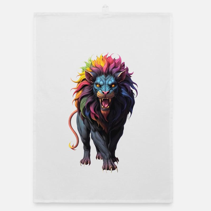 Lion Multicolore - Torchon bio - blanc