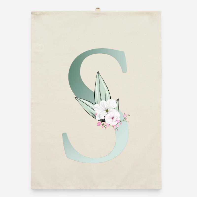 S Monogram, Floral, Personalizable Organic dish towel