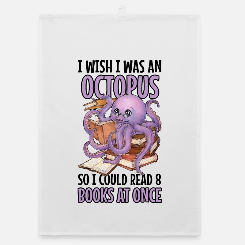 Lesender Oktopus im Bücherstapel Buch Geschenk Organic Geschirrtuch