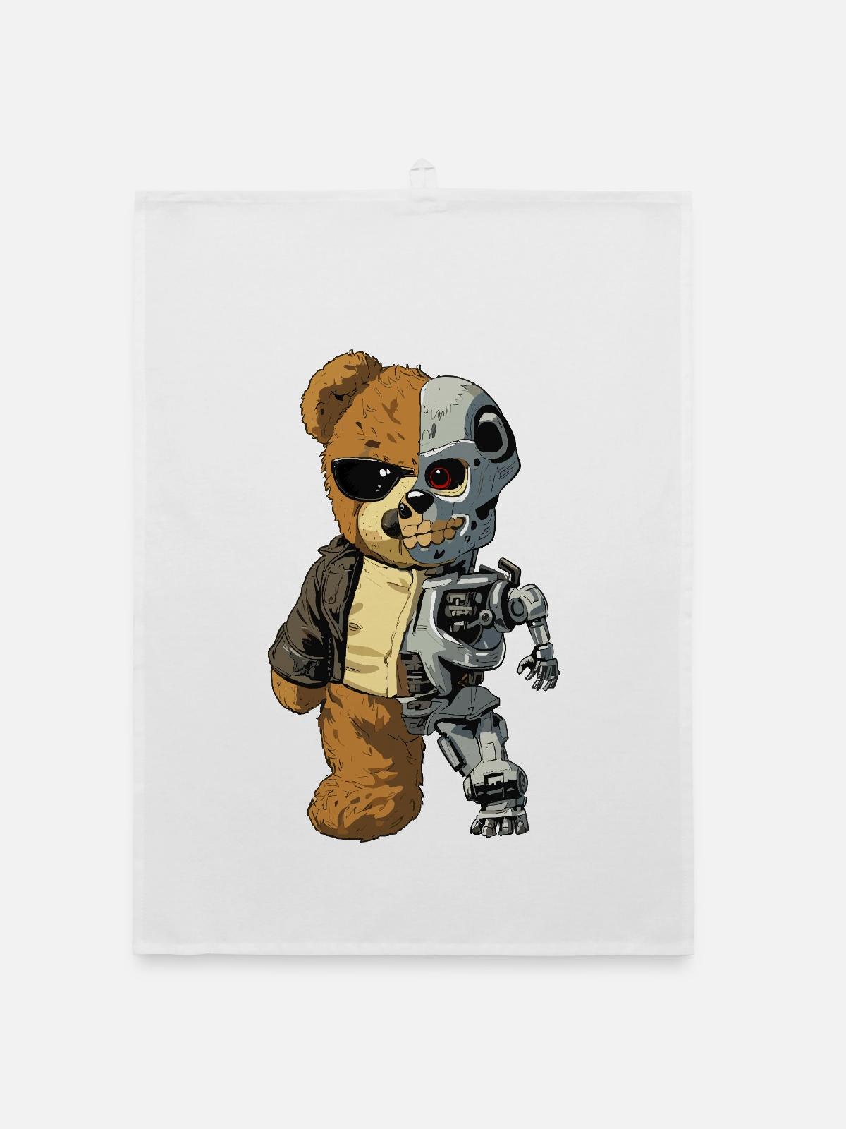 Ours Robot Cyborg - Torchon bio - blanc - Devant