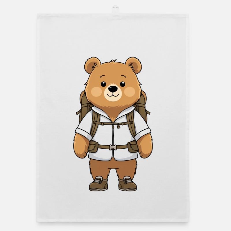 Adventure bear with backpack Organic dish towel