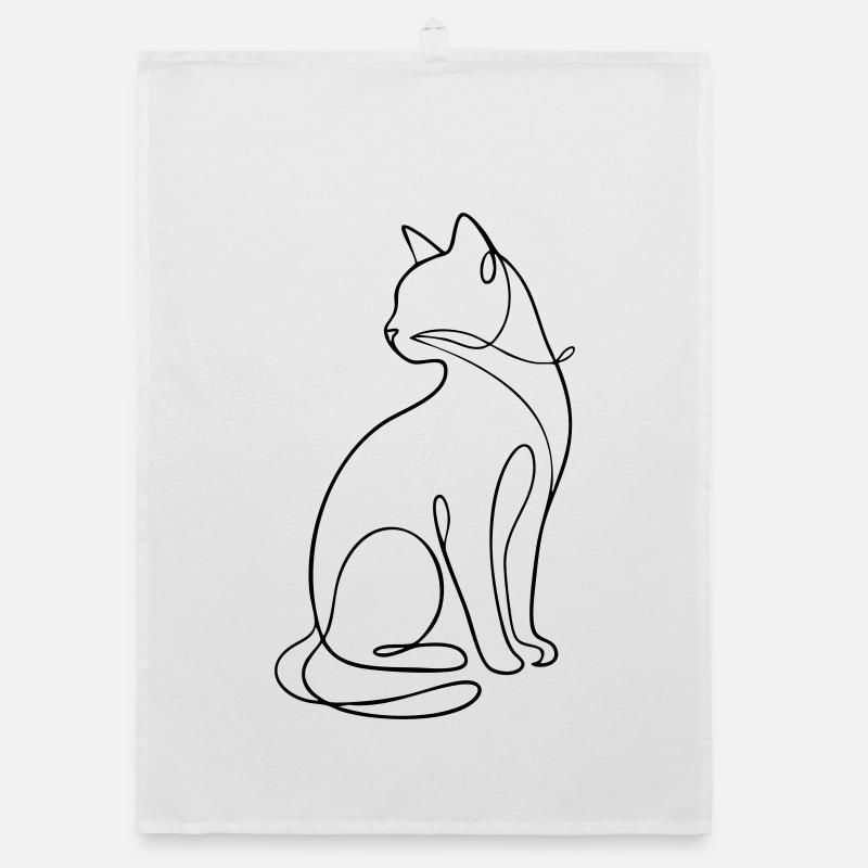 One-Line Sitting Cat Silhouette Organic dish towel