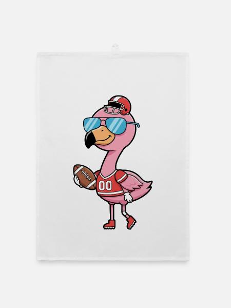 Flamingo American Football Cartoon Motiv für Fans - Organic Geschirrtuch - Weiß - Vorne