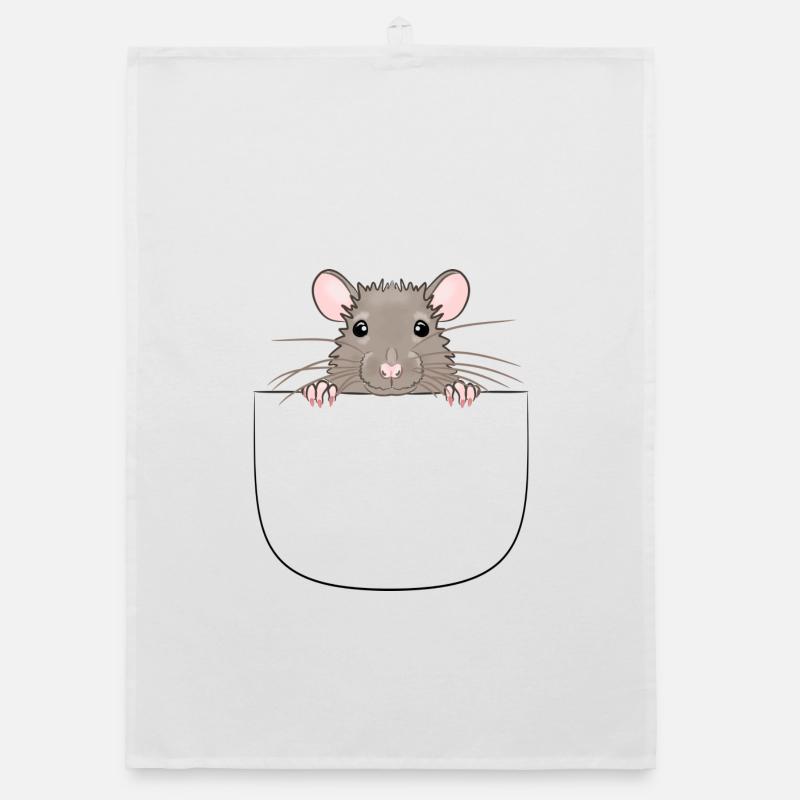 Mouse from pocket looks curious Organic dish towel