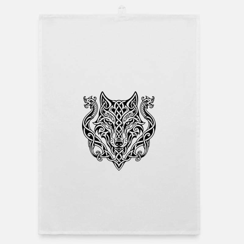 Celtic Wolf Head Knot Design Organic dish towel