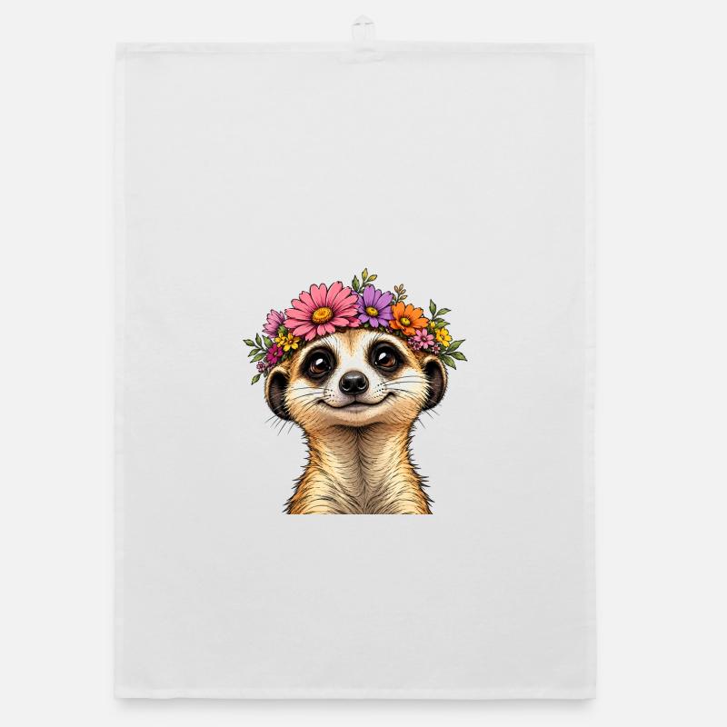 Suricate avec décoration florale Torchon bio