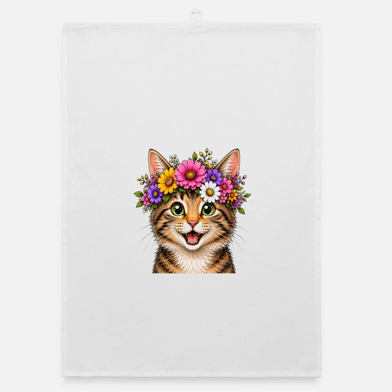 Chat décoré de fleurs Torchon bio
