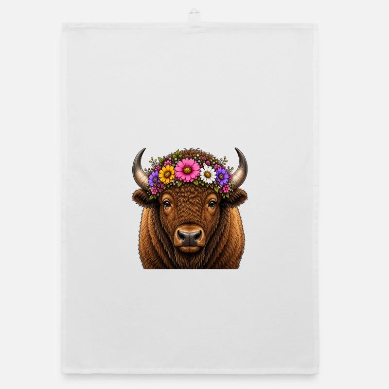 Bison décoré de fleurs Torchon bio