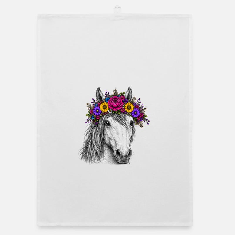 Pferd mit Blumenkranz Organic Geschirrtuch