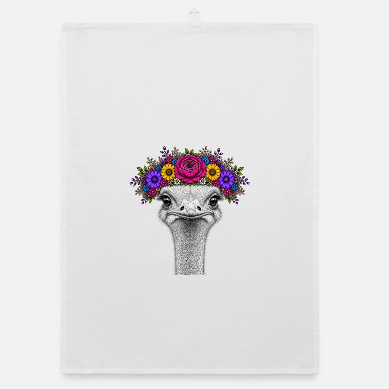 Bouquet avec une couronne de fleurs colorée - Torchon bio - blanc