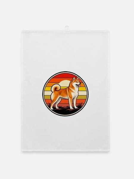 Shiba Inu Retro Vintage Sonnenuntergang - Organic Geschirrtuch - Weiß - Vorne