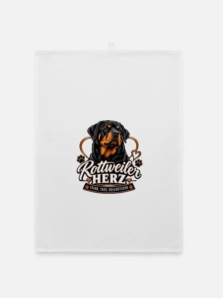 Rottweiler Herz – Geschenk für Rottweiler - Organic Geschirrtuch - Weiß - Vorne
