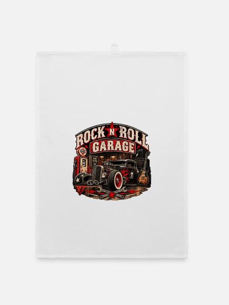 ROCK N ROLL GARAGE | Hot Rod Rebellion - Organic Geschirrtuch - Weiß - Vorne