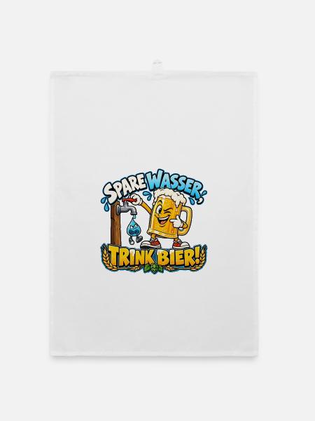 Spare Wasser, trink Bier! – Lustiger Bierkrug - Organic Geschirrtuch - Weiß - Vorne