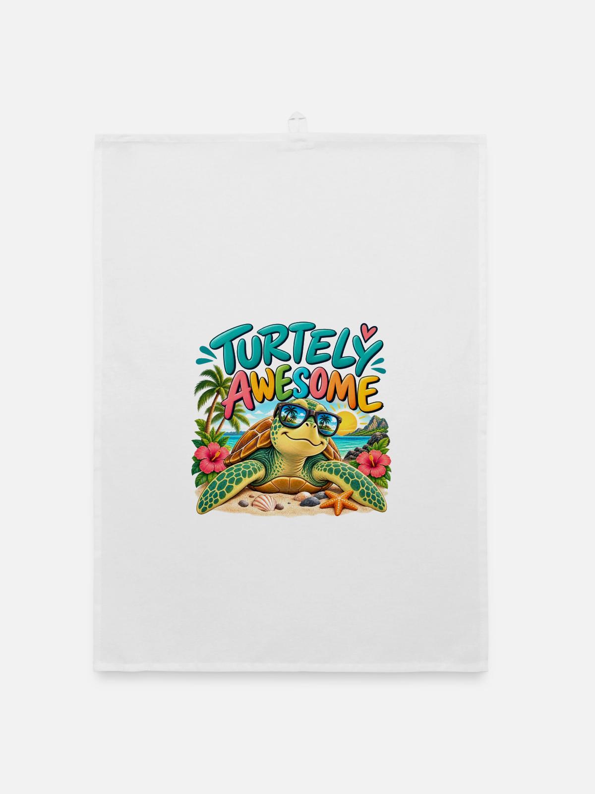 Turtely Awesome Beach Turtle - Organic Geschirrtuch - Weiß - Vorne
