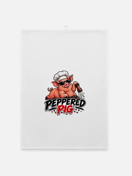 Peppered Pig Kochchef Cartoon - Organic Geschirrtuch - Weiß - Vorne