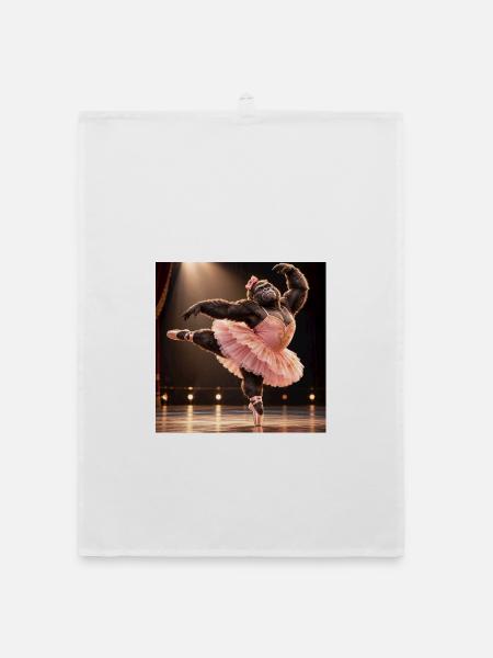 Gorilla-Ballerina-Pink in Tutu - Organic Geschirrtuch - Weiß - Vorne