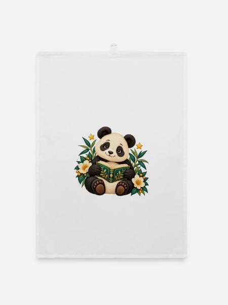 Panda-Leser unter Blumen - Organic Geschirrtuch - Weiß - Vorne