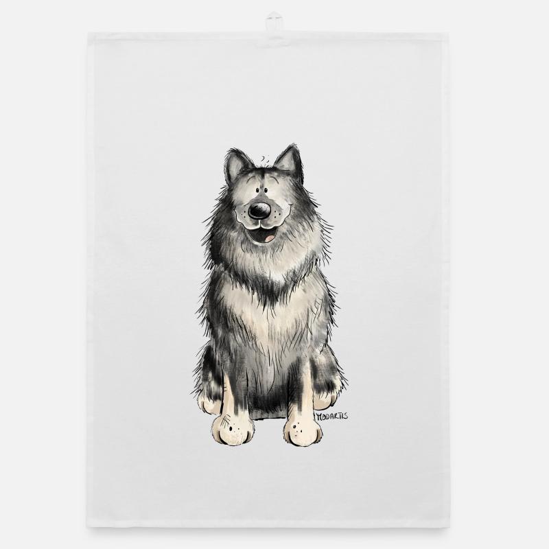 Glücklicher Wolfsspitz I Comic Hund Geschenk - Organic Geschirrtuch - Weiß