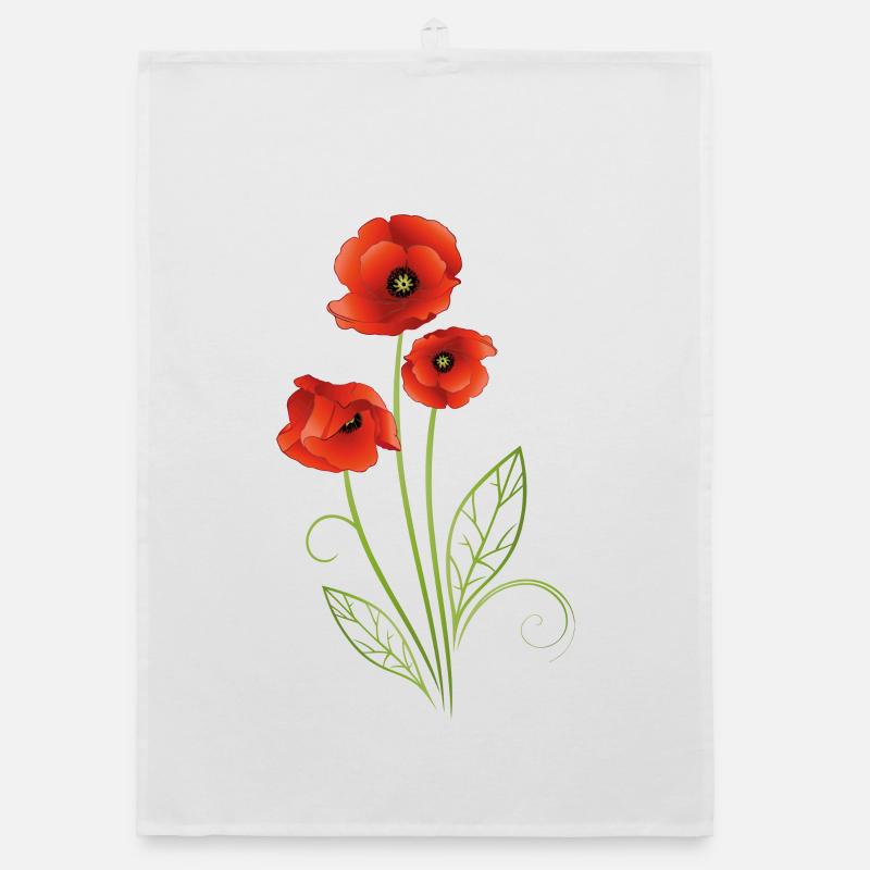 Coquelicots avec des feuilles de filigrane. Été. - Torchon bio - blanc
