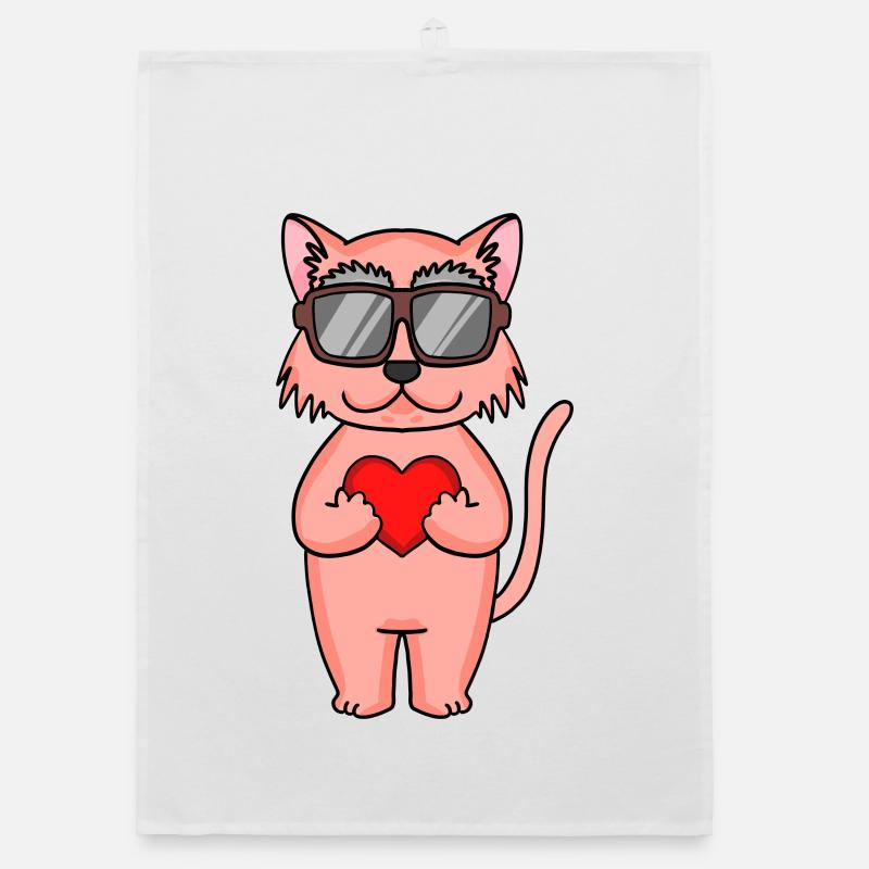 Chat avec lunettes de soleil et cœur Torchon bio
