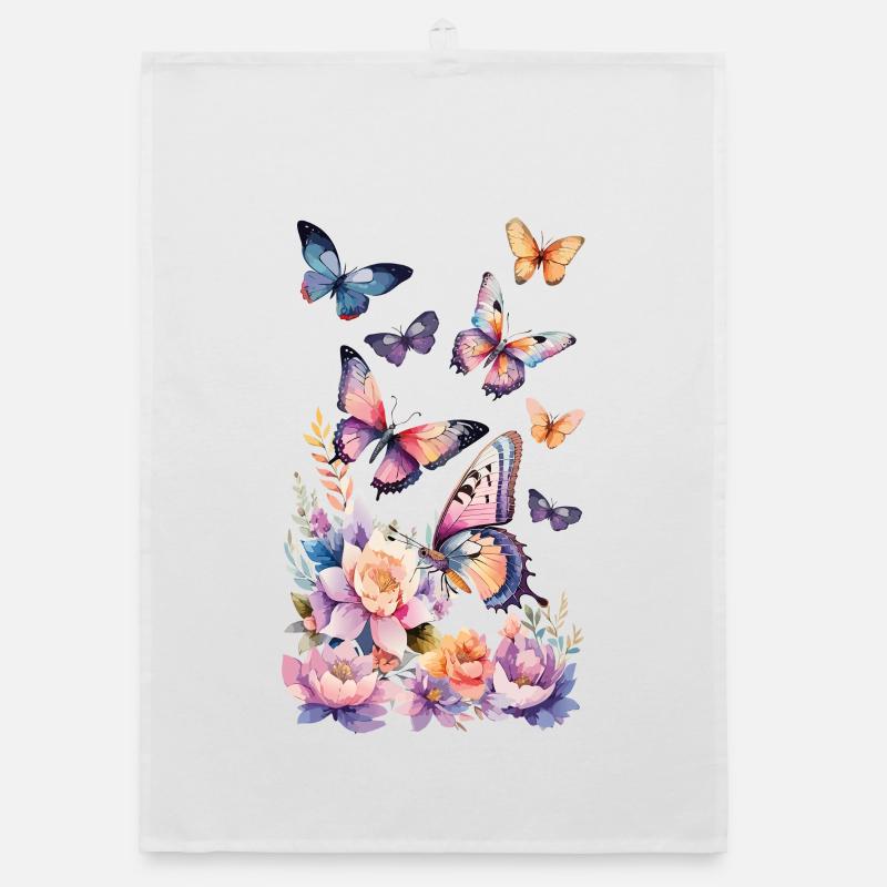 Magie des papillons - Art, couleurs et élégance - Torchon bio - blanc