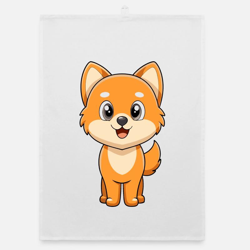 Adorable chien spitz au regard joyeux - Torchon bio - blanc