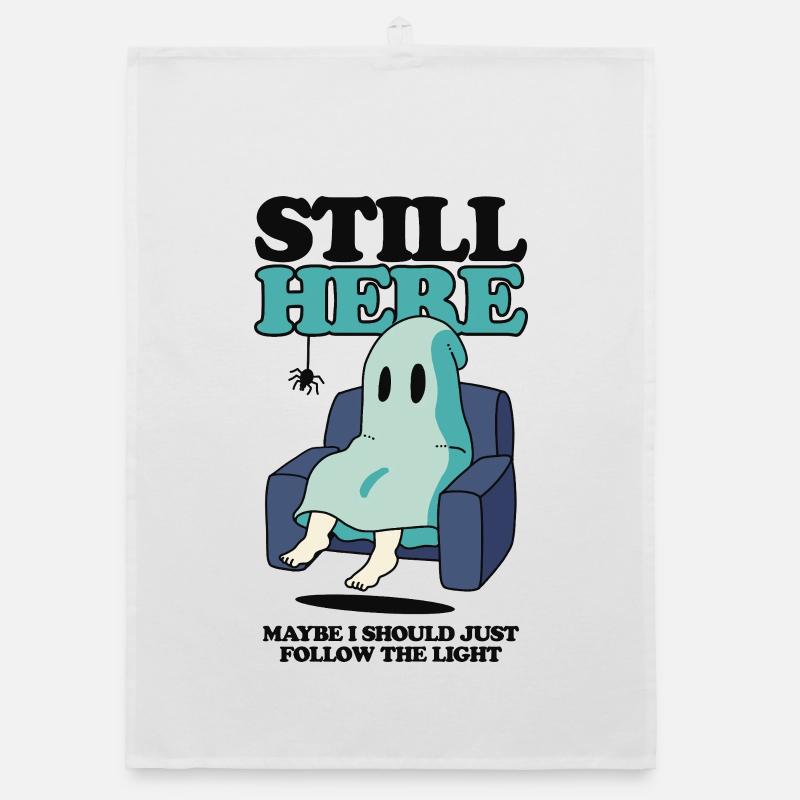 Ghost on Couch with Humorous Text Organic dish towel