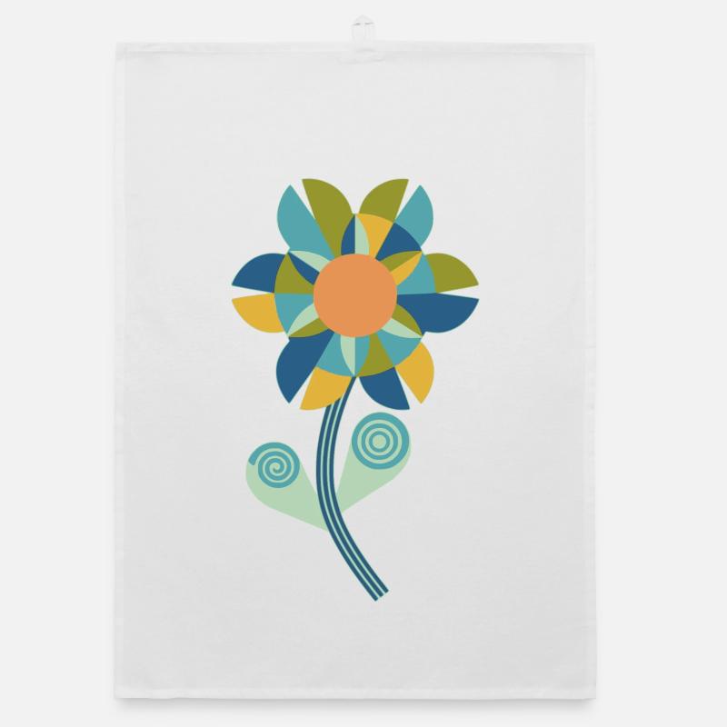 Graphic floral pattern in warm colours Organic dish towel