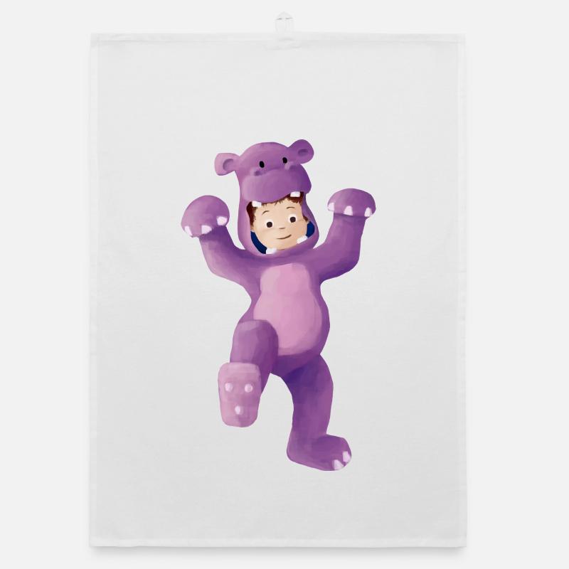 Boy dressed as a hippopotamus Organic dish towel