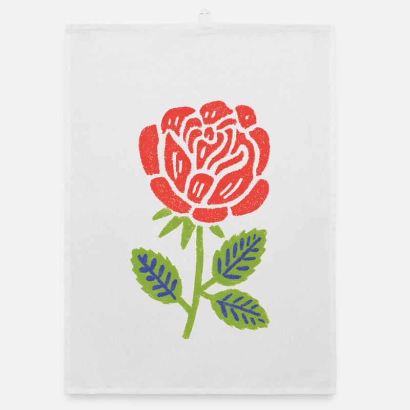 Rote Rose Grafik mit Blättern Organic Geschirrtuch