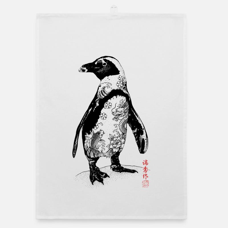 Tattoo Kunst Pinguin Organic Geschirrtuch
