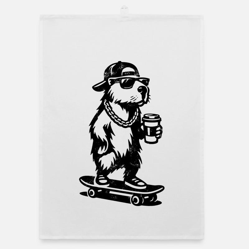 Capy to go | Capybara Skateboard | Coffee Organic dish towel